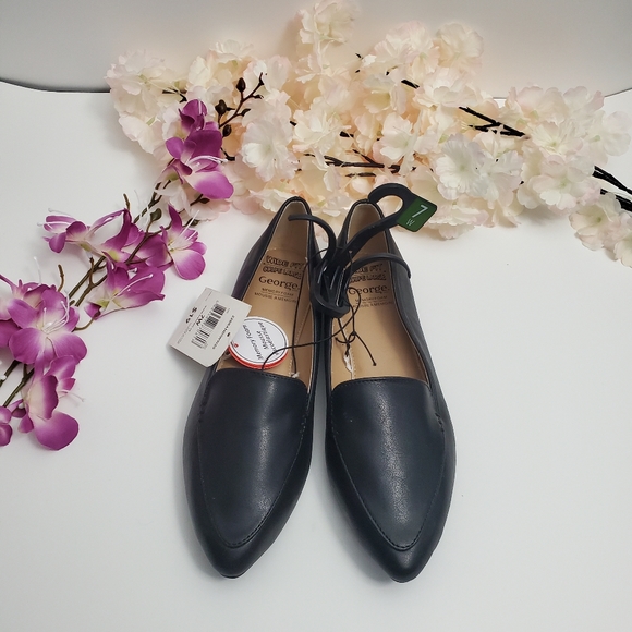 Wide Fit George Black Memory Foam Flats - Picture 2 of 6